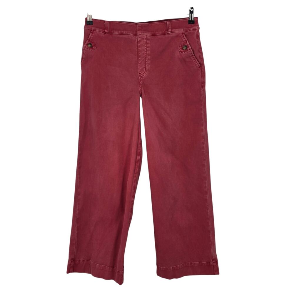 Spanx Red Stretch Twill Cropped Wide Leg High Rise Pull On Shaping Pants Size XL